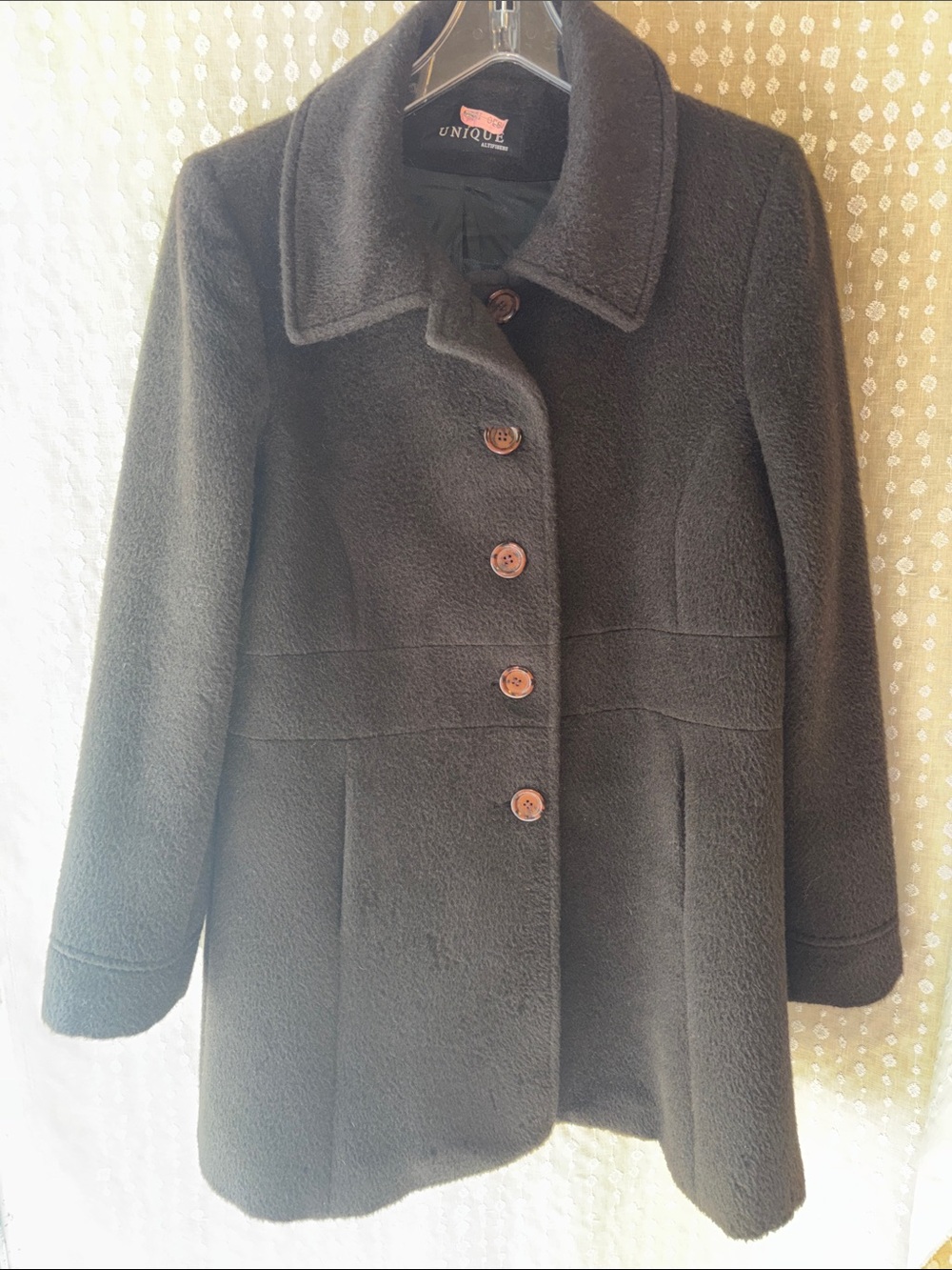 Brown Alpaca Wool Blend Pea Coat with Button Front